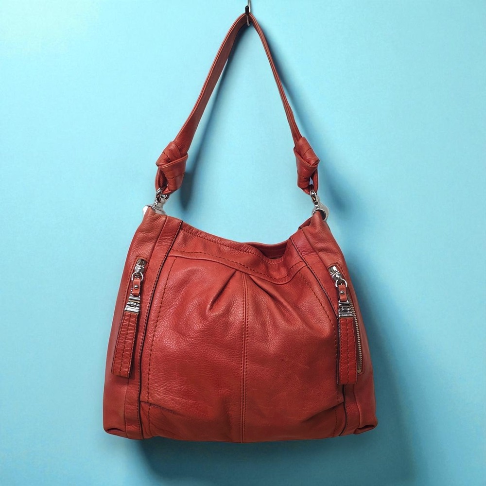 B Makowsky Red Leather Shoulder Bag‎ Silver Hardware